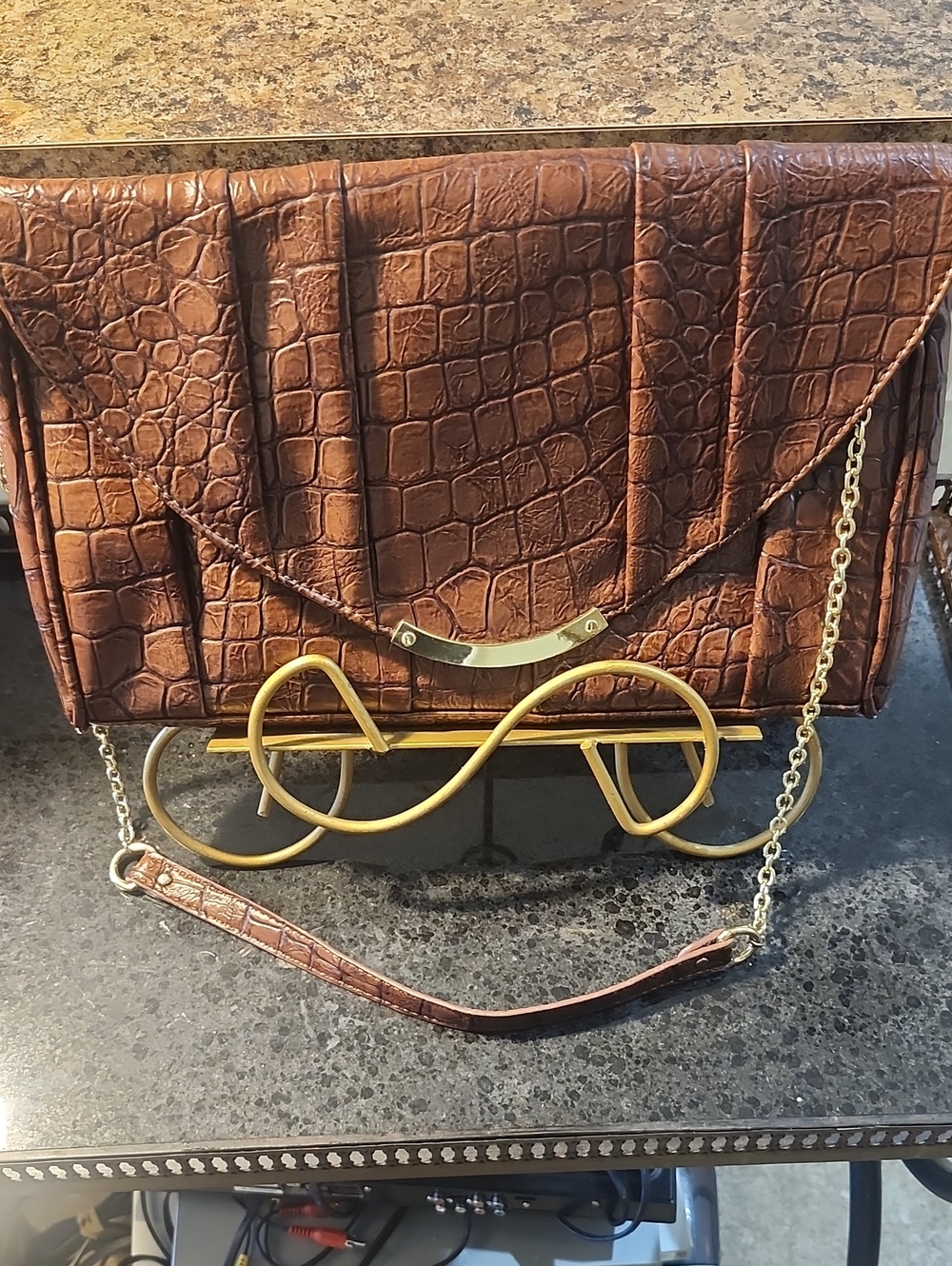 Steve Maddeb Croc-Embossed Brown Chain Shoulder Or Envelope Bag.